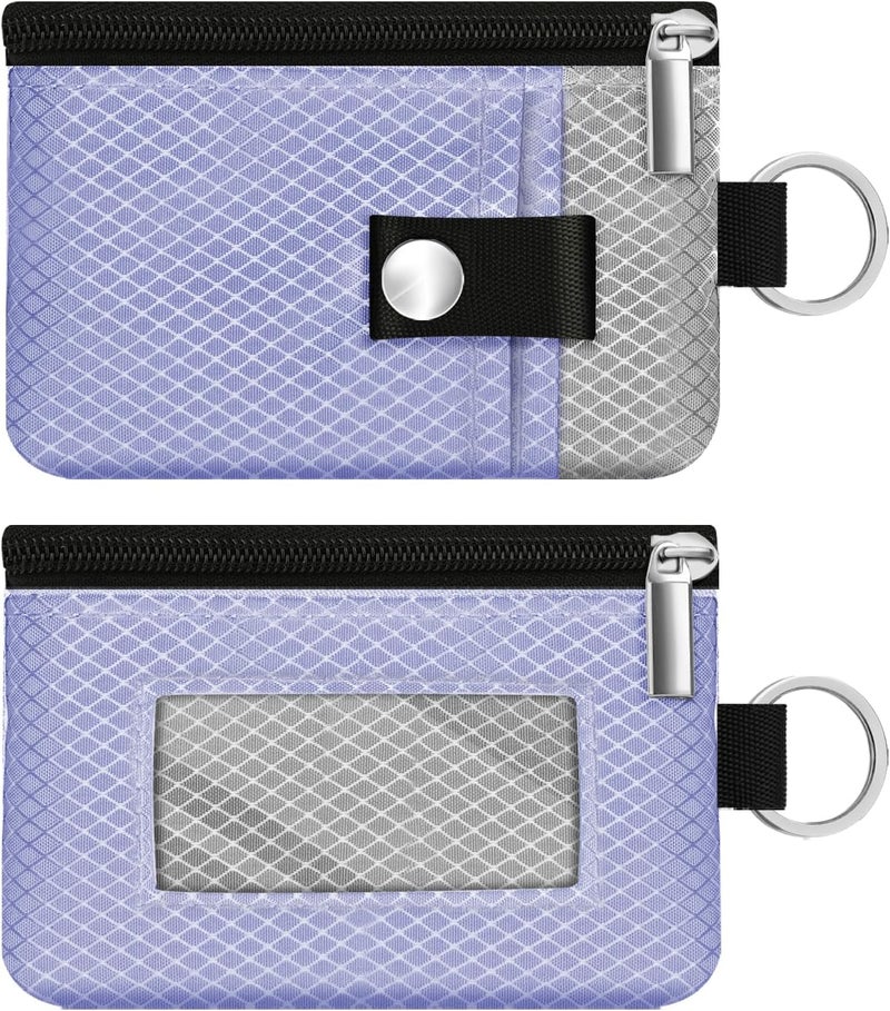 CCUMI Minimalist RFID Blocking Small Wallet with ID Window,WaterResistant Zip Id Case Wallet with Lanyard Keychain for Cards,Cash,Travel,Women,Men (Lavender Purple/Light gray) - Image 3